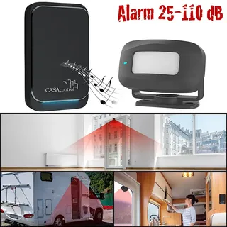 CASAcontrol Funk-Durchgangsmelder & Alarm PIR batteriebetriebene Klingel schwarz