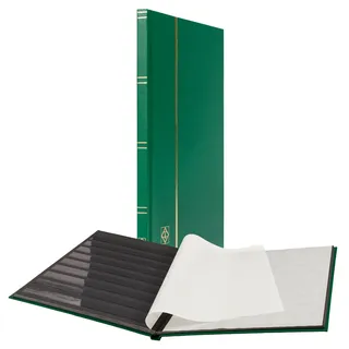 Leuchtturm Briefmarkenalbum Basic Einsteckbuch, 16 Seiten, DIN A4 | Unwattierter Einband, Pergamin-Zwischenblätter doppelt, 9 Klarsichtstreifen, Starre Bindung, Grün
