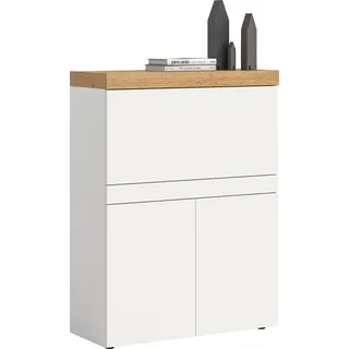 OTTO home Sekretär OTTO HOME "MAMBO", weiß (platinum weiß, wotan eiche nachbildung), B:90cm H:122cm T:37cm, Sekretäre, Sekretär, Multifunktional mit viel Stauraum, klappbare Tischfläche
