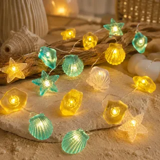 ALEGRE Deko Maritim Lichterkette Meerestiere, 2M 20 LED Seestern Muschel Lichterkette Batterie, Maritime Deko Unterwasserwelt Lichterketten Innen für Badezimmer,Kinderzimmer,Hochzeit,Weihnachten Dekoe