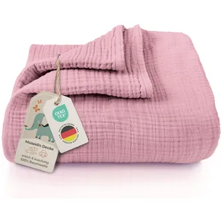 LAYNENBURG Premium Musselin Babydecke 120x120cm – 4 lagige Decke aus 100% Baumwolle - Oeko-TEX 100 - Kuscheldecke oder Schlafdecke, Pucktuch, Spucktuch für Baby, Neugeborene & Kinder (Altrosa)