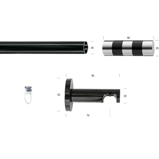 Gardinenstange GARESA "BLACK" Gardinenstangen Gr. L: 200 cm Ø 20 mm, 1 St., 1 läufig, schwarz Gardinenstangen nach Maß Vorhanggarnitur, Innenlauf, verlängerbar, Knopf abgeschrägt 2-farbig