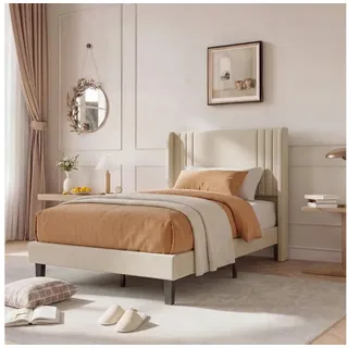 PXloue Polsterbett Daybett Jugendbett, Leinen Polsterbett, mit Lattenrost, hohem Kopfteil, 90x200 cm beige 95 cm x 207 cm x 105 cm