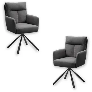 Sofia Esszimmerstühle 2er Set, Cord Bezug Grau, schwarzes Metallgestell