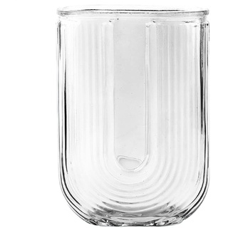 FQQWEE Klare Glasvase, Gerippte Glasvasen für Dekorative, U-förmige, Geriffelte, Gestreifte Vase, 17,8 cm Hoch, für Party oder Heimdekoration(#1)