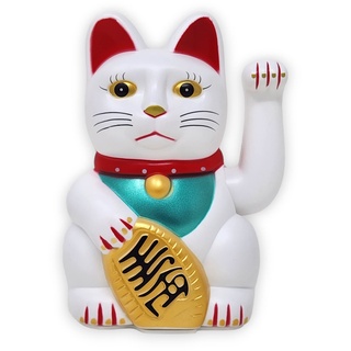Starlet24® Winkende Glückskatze Winkekatze Lucky Cat Maneki-Neko Winkende Japanische Maneki-Neko batteriebetrieben (Weiss, 18cm)