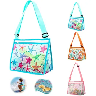 Shyllin Strandspielzeug Tasche,Kinder Badetasche,Mesh Strandtasche,Ideal für Aktivitäten am Meer,am Strand und im Freien,perfekt zur Aufbewahrung von Spielzeug und Strandzubehör(Blau)