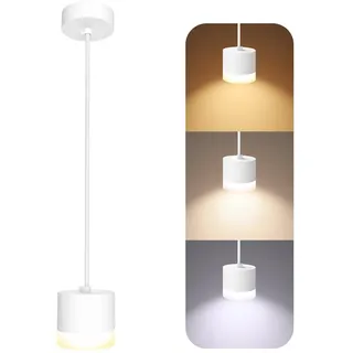 SSC-LUXon VORA Pendelleuchte weiß GX53 6W dimmbar 3 Lichtfarben Leuchtring | Hängelampe mit Milchglas-Ring - dimmbar, warm / neutral / kalt, höhenverstellbar für Esstisch & Wohnzimmer, inkl. GX53 LED