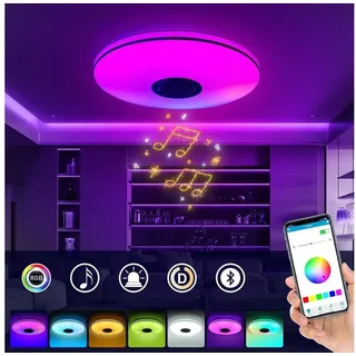 WILGOON Deckenleuchte LED Deckenlampe Bluetooth Lautsprecher RGB Dimmbar, LED fest integriert, Warmweiß, Naturweiß, Kaltweiß, RGB, Streamer-Licht mit Lautsprecher,Badleuchte Wohnzimmer Küche Flur Lampe