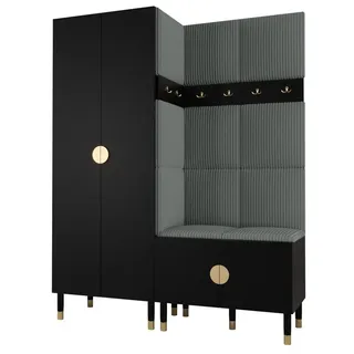ABIKS MÖBEL Kompaktgarderobe PALERMO Set 2 Garderobe mit gepolsterten Paneelen, Industriell Design schwarz
