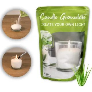 Kerzensand Kerzengranulat/Wachsgranulat im Beutel inkl. 4 Dochte - 400 g - mit Duft oder ohne Duft - universal einsetzbar - Gläser recyceln (Aloe Vera)