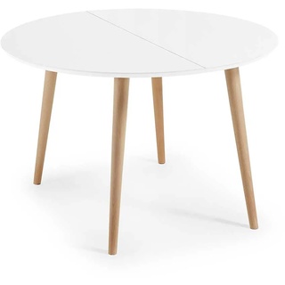 Runder Esstisch in Weiß und Buchefarben Skandi Design