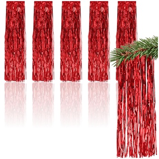 com-four® 5X Lametta für Weihnachten - Lametta Girlande in rot - Weihnachtsschmuck für den Christbaum - 50 cm (rot - 05 Stück)