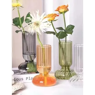 Blumenvase, Klare Glasvase, Vertikale Streifen-Blumenvase, Hydrokultur-Terrarium-Arrangementbehälter, Dekorative Blumenvase für Den Tisch Im Home-Office-Hotel-Restaurant(Transparent)