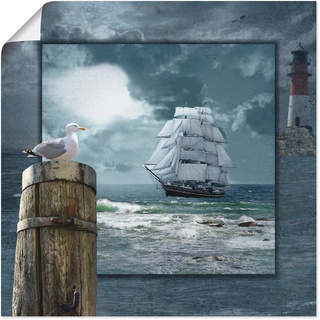Wandbild ARTLAND "Maritime Collage mit Segelschiff" Bilder Gr. B/H: 70 cm x 70 cm, Poster Boote & Schiffe, 1 St., blau Kunstdrucke als Leinwandbild, Wandaufkleber oder Poster in versch. Größen