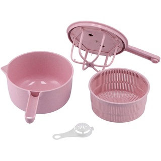Salatschleuder, Kunststoff-Reiskörner-Waschmaschine, Salatschleuder mit Schüssel, Sieb und Eiersieb, manuelles Salattrockner-Waschwerkzeug/389 (Color : Pink)