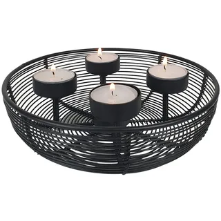 sesua Adventsleuchter Adventskranz Metallschale schwarz Ø 20,5cm mit 4 Teelichtern schwarz