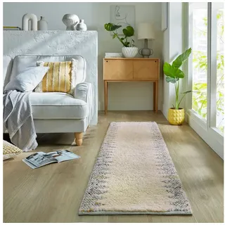 FLAIR RUGS Wollteppich Minerals Border, rechteckig, Höhe: 3 mm, Wolle, Teppich mit Bordüre, Wohnzimmer, Schlafzimmer, Esszimmer schwarz 60 cm x 230 cm x 3 mm
