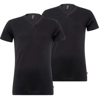 Levi's Herren T-Shirts, 2er Pack - V-Ausschnitt, Kurzarm, einfarbig Schwarz L