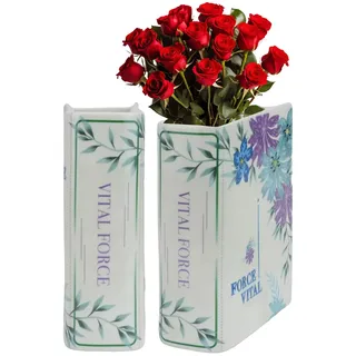IBEQUEM Keramik-Vase in Buchform, Blumenvasen für die Wohnraumgestaltung, niedliches Regal für Buchliebhaber, Buchvase Vase für Zuhause und Büro (Lila Blüten)