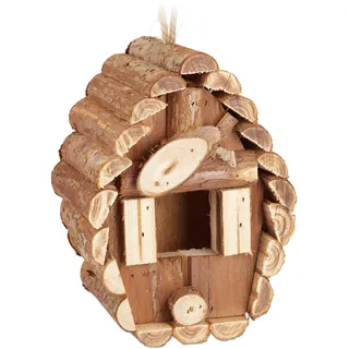 Relaxdays Vogelhaus, zum Aufhängen, unbehandeltes Holz, Balkon, Terrasse, Gartendeko Nistkasten, 24,5x11x8cm, natur
