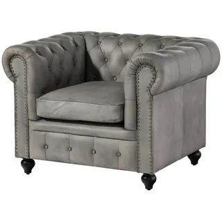 Massivmoebel24 Sessel Chesterfield Leder 105 x 75 x 82 cm Grau