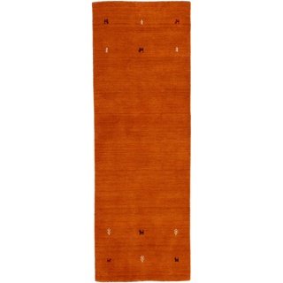 carpetfine Wollteppich Gabbeh Uni Läufer Orange 60x180 cm | Moderner Teppich für Wohn- und Schlafzimmer