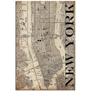 Wandbild ARTLAND "New York Karte Straßen Karte Grunge", beige (farbe bild(er): naturfarben), B:60cm H:90cm, Bilder, als Leinwandbild, Poster in verschied. Größen
