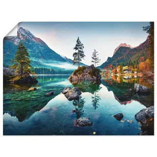 ARTLAND Wanddeko Poster & Kunstdrucke Wandposter 80x60 cm Bild ohne Rahmen Querformat Landschaft Alpen Berge See Natur Herbst Wald U1TM
