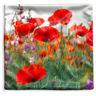MuchoWow Dekokissen Mohn - Blumen - Rot - Lila - Wiese, Kissenbezug ohne Füllung, Kissenhüllen, 60x60 cm bunt Quadratisch | 60 cm x 15 cm x 60 cm
