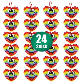 24 Stück Plüsch Herz mit Regenbogen - ca. 11 cm - Bunt