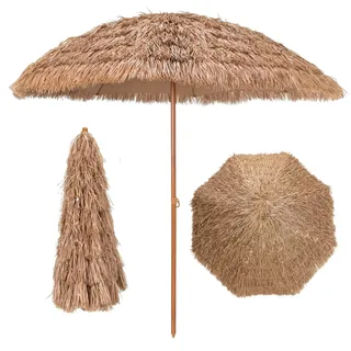 GOPLUS Sonnenschirm Hawaii 205cm, Strohschirm mit 8 Rippen, Sonnenschirm Stroh zum Sonnenschutz, Terrassenschirm tragbar leicht, für Garten, Terrasse, Balkon & Strand
