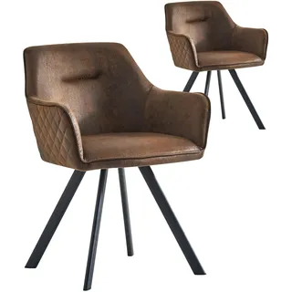 B&D home® Esszimmerstühle Cyrus 2er-Set – Polsterstuhl mit Armlehnen, Wildlederoptik Braun, pulverbeschichtetes Metallgestell, Industrial Design für Küche, Esszimmer, Wohnzimmer, Büro