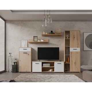 Forte Wohnwand Pablo, (5-St), Wohnwand 5teilig, Stauraum, Funktionalität, Artisan Eiche/Weiss beige