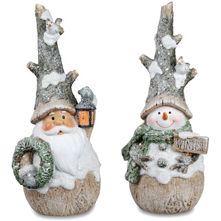 formano Winterfigur Schneemann und Weihnachtsmann | Landhausstil Weihnachten | 30 cm | Dekofigur Zierfigur Figur