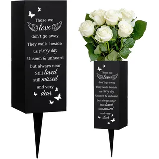 WEBEEDY Friedhofsvasen Für Gräber Grabvase mit Erdspieß Engelsflügel Schmetterlinge Muster Metall Gedenkvasen Gedenkgeschenke Zur Trauer Um Einen Geliebten Menschen Wetterfeste Friedhofsblumen 8x20cm