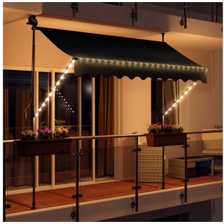 Swing&Harmonie Klemmmarkise LED - Balkonmarkise mit Kurbel Sonnenschutz Markise Terrasse Balkon 200/250/300/350 cm grau 300 cm