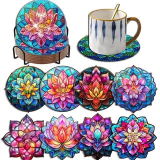 Bellatoi 8 Stück Diamond Painting Untersetzer Blumen, Diamant Malerei Untersetzer mit Halter, 5D Diamant Painting Untersetzer für Tassen, Weingläser, Vasen und Heimküche,Weihnachten Geschenk