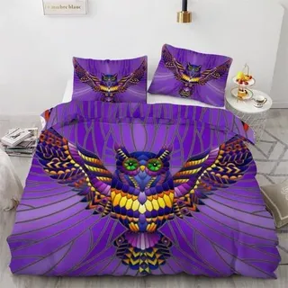 ROUSKI Bettwäsche-Set Eule 135x200cm 4-teilig Mikrofaser 3D-Druck Reißverschluss