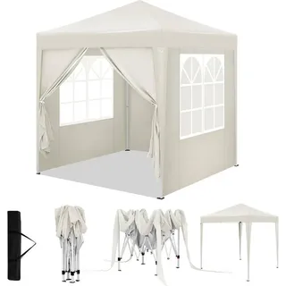 Woltu Faltpavillon 2 x 2 m inkl. 4 Seitenteile Beige/Weiß