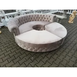 Chesterfield Rundsofa Stoff Runde Sofa XXL Wohnlandschaft Eckcouch Ecksofa Couch - Beige