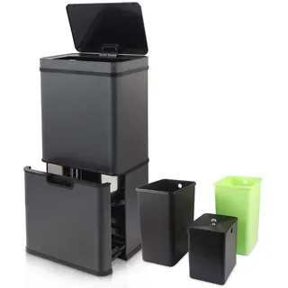 Ribelli Mülltrennsystem Sensor Mülleimer, 4 Fächer, Mülleimer Küche, 70L, Grau, Abfalleimer mit Sensor grau 70 l | 27,5 cm x 80 cm