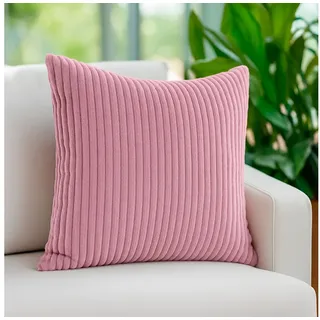 heimtexland Dekokissen Super Soft Cord Kissenbezug Sofakissen Kissenhülle, 45x45 I weich und flauschig I Kuschelkissen Kord I rosa rosa
