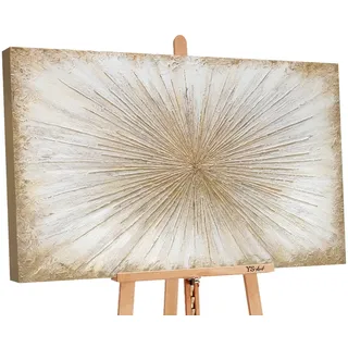 YS-Art Abstrakt Acryl Gemälde auf Leinwand Sonnenstrahlen handgemalt Wandbilder Wohnzimmer modern Wohndekor Design Bild Sonne Gold echte Kunst 120x80 cm