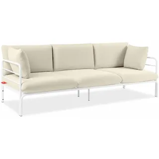 Konsimo® Gartensofa, Weiß, Creme, Metall, Textil, 3-Sitzer, Füllung: Schaumstoff, Rechteckig, 225x80x80 cm, Loungemöbel, Outdoorsofas