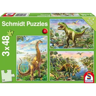 Schmidt Spiele Abenteuer mit den Dinosauriern. 3 x 48 Teile Puzzle