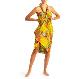 PANASIAM Sarong Pareo Wachsbatik Bunttöne aus hochwertiger Viskose Strandtuch, Viskose, Strandkleid Bikini Cover-up Tuch für den Strand Schultertuch Halstuch gelb