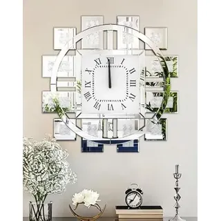Artloge Kristall Wanduhr Groß Modern: Deko Uhren 60×60, Luxus Wohnzimmer Wanduhren Silber Tickenfreies Design Römische Ziffern für Wohnzimmer, Schlafzimmer, Küchen