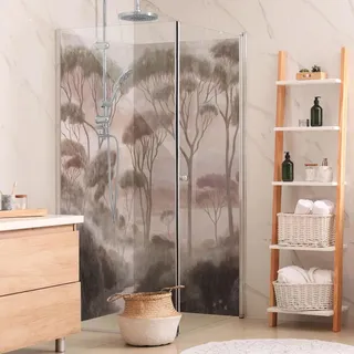 Duschrückwand Wald selbstklebend - 0.35 mm Wandpaneel wasserfest Dschungel beige Vintage Badrückwand fugenlos  Smart matt 90x190 cm