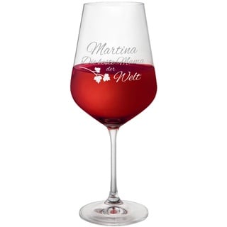 AMAVEL Rotweinglas, Weinglas mit Gravur, Die beste Mama der Welt, Personalisiert mit Namen, Muttertagsgeschenke, Füllmenge: ca. 500 ml